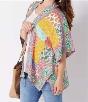 NWT Tolani Collection Patchwork Raelyn Boho Open Kimono Womens Sz Large Petite